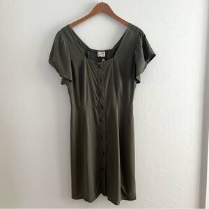 Universal Thread Olive Button-Front Mini Dress Flutter Sleeves Cottage Peasant